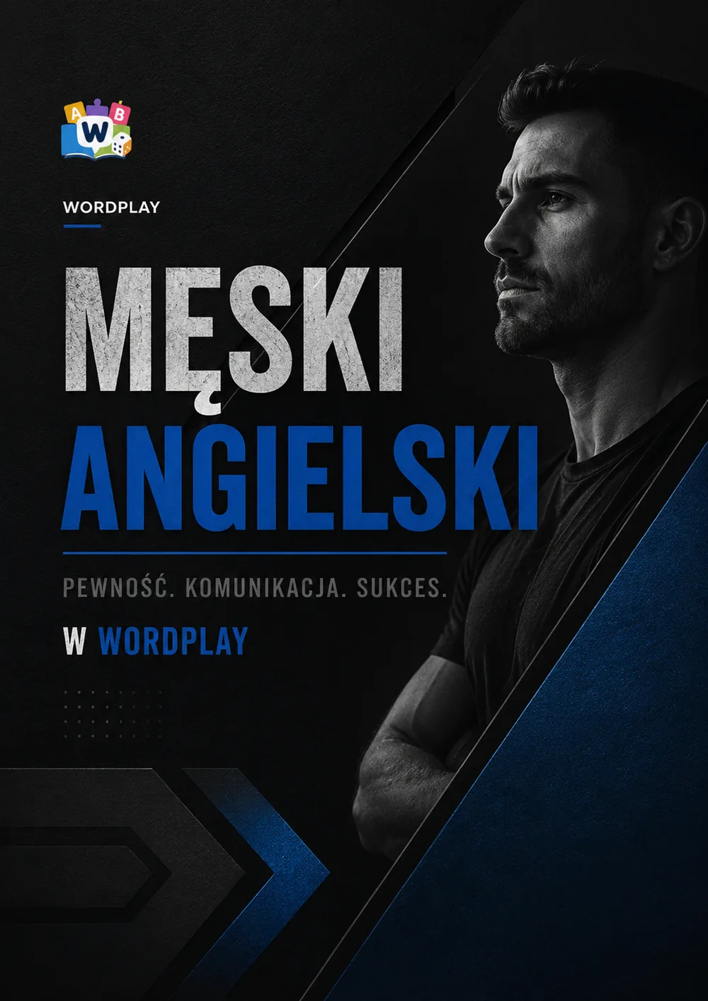 Męski Angielski — plakat kursu dla mężczyzn WordPlay
